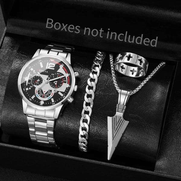 4 pieces/set of fashionable business watches, casual quartz with calendar and jewelry set, men's watches