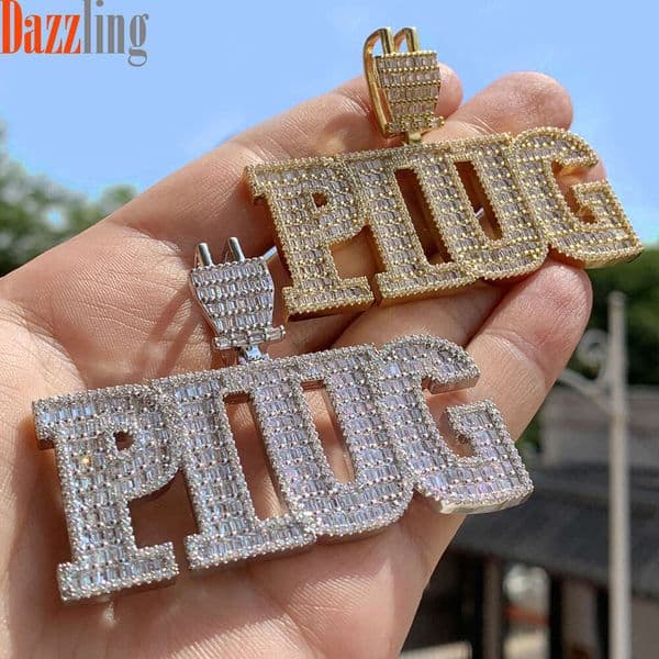New Jewelry fashion trend PLUG letter Moissanite pendant Hip Hop rap men's necklace for wholesale