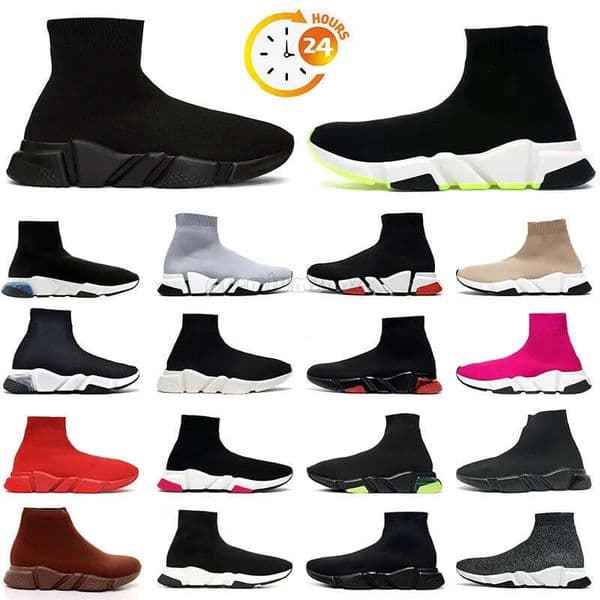 Designer Sock Shoes Men Women Graffiti White Black Red Beige Pink Clear Sole Lace-Up Neon Yellow Speed Runner Trainers Flat Platform Casual Sneakers Size 36-47