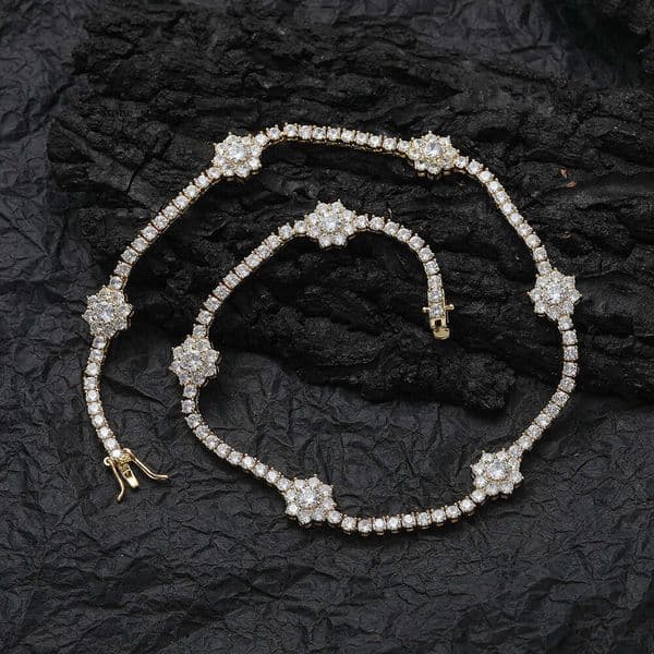 3mm tennis floral-shaped Moissanite single-row chain Hip Hop Hip Hop Style couple's women's necklace model
