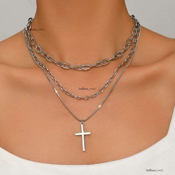Jewelry Hip Hop ins-style cross pendant necklace for women simple crystal chain personalized sweater chain accessory