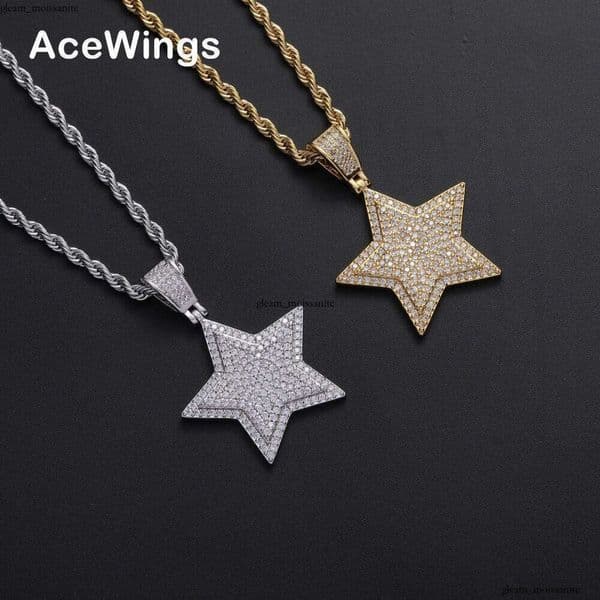Jewelry five-pointed star Moissanite pendant street Hip Hop rap trendy men's necklace jewelry