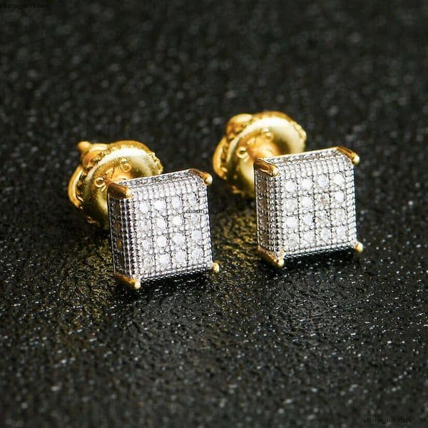 INS Fashion Jewelry Luxury Jewelry men's and women's couple earrings micro-inlaid Moissanite four-prong Hip Hop fashion trendy square earrings wholesale