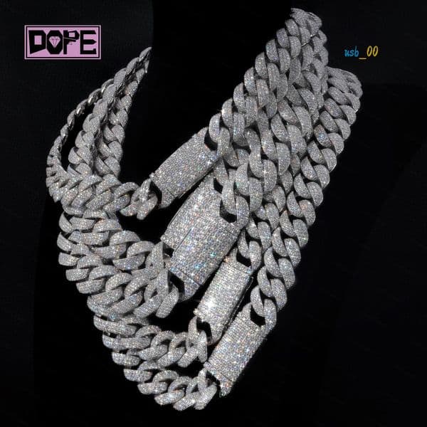 Moissanite Cuban Chain Factory Price 22mm Cuban Link Chain Miami Mens Hip Hop Iced Out Necklace 925 Silver VVS
