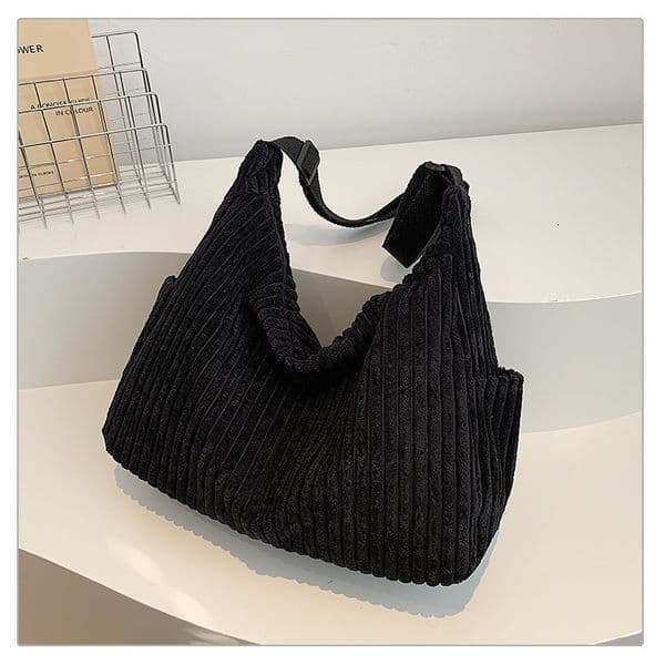 Large Capacity Corduroy Shoulder Bag for Women, New Casual Versatile Striped Canvas Bag, Simple Commuter Crossbody Bag for Women 021