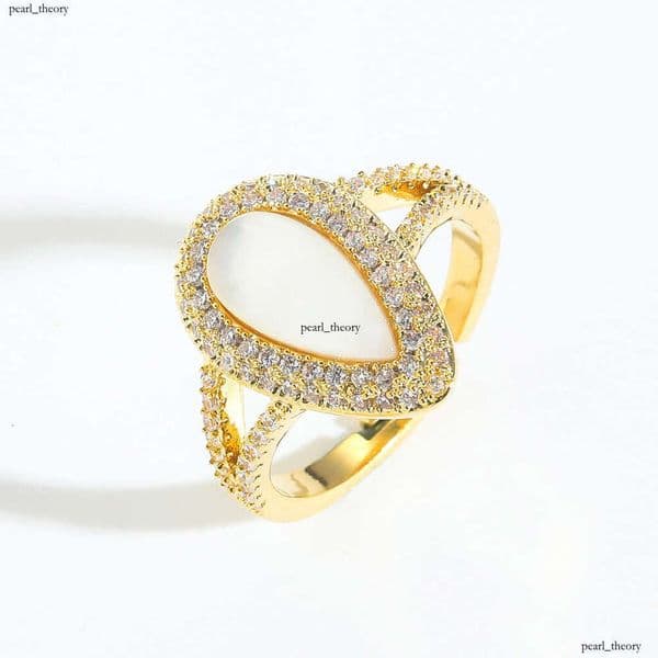 High-End Sense Ring for Women, Unique Niche Copper Micro-Inlaid Zircon Shell Open Ring, Trendy Women's Jewelry