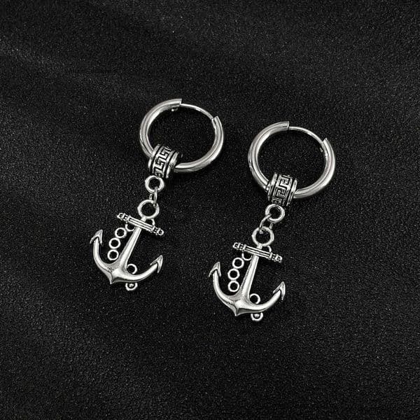 Jewelry Fashion Personalized Anchor Vintage Men's Hoop Earrings Titanium Steel Ear Accessories