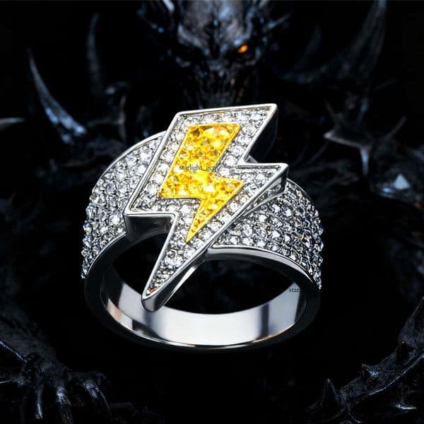 trendy lightning micro-inlaid Moissanite niche punk street style single ring manufacturer's new ring