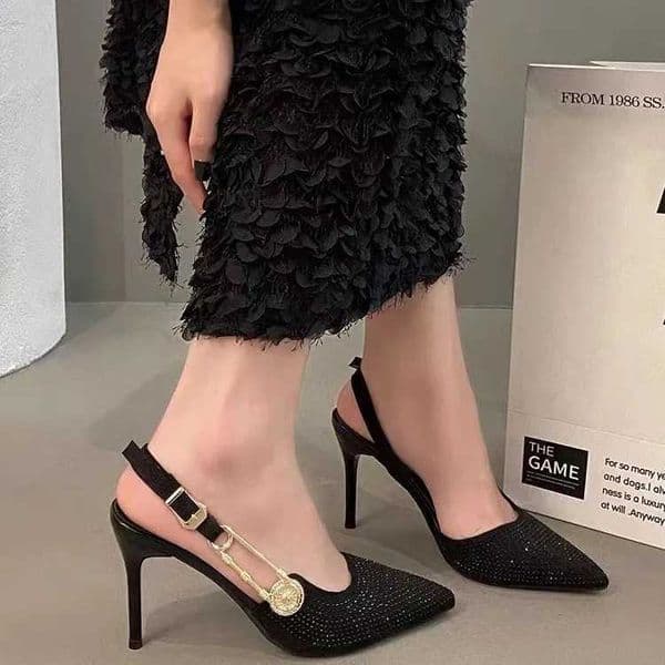 Luxury Rhinestones Sequined Buckle Women Pumps Elegant Pointed toe Slingbacks Stiletto High heels Spring Summer Fashion Shoes Z260318