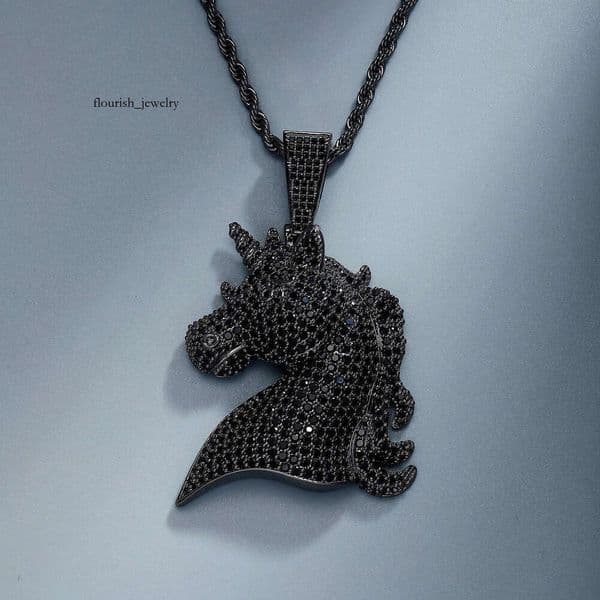 Jewelry Hip Hop Gun Black Unicorn Pendant Personality Micro-Inlaid Moissanite Unisex Trendy Necklace Wholesale