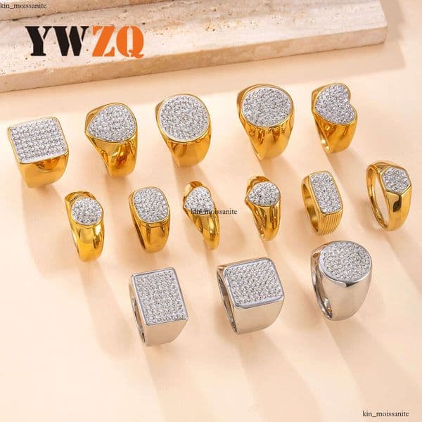 Sterling Silver 14K 18K Gold ring cast geometric clay inlaid with diamonds high-end vacuum color-preserving electroplated titanium steel jewelry