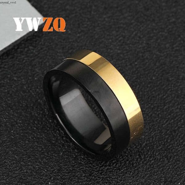 supply of personalized Sterling Silver 14K 18K Gold jewelry Punk-style flat glossy black and gold color combination titanium steel ring for men