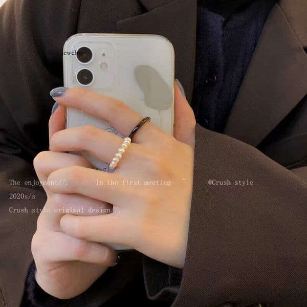 Amber Pearl Resin Index Finger for Women, Unique Design, Light Luxury, High-End Feel, Vintage Fall/Winter Stackable Ring
