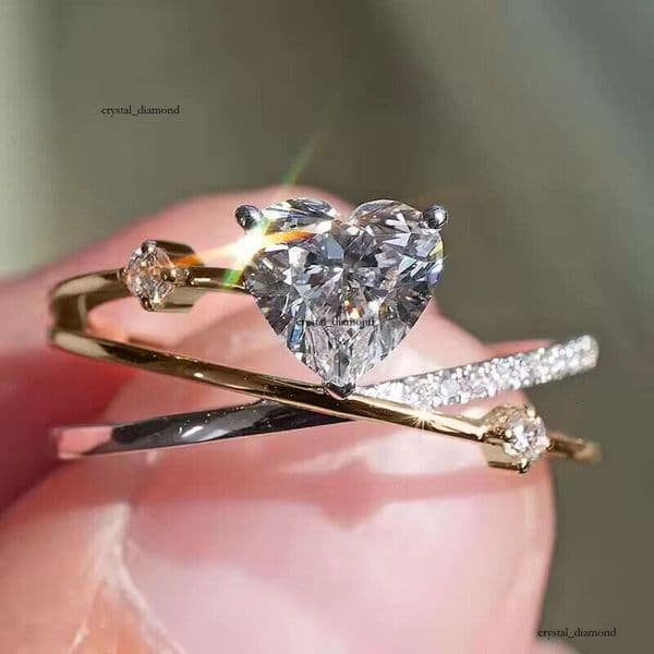 heart-shaped two-tone line multi-layer design new model wholesale from manufacturer fairy-style sweet and elegant ring