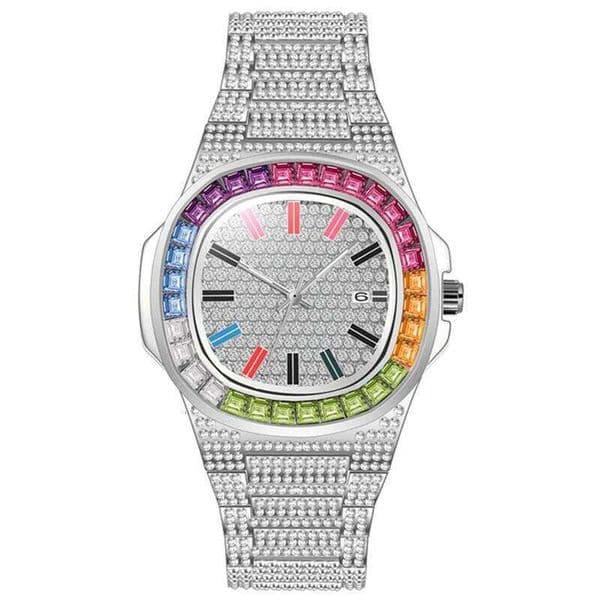Cool Hip Hop Brand Watches For Men Fashion Alloy Band Luxury Diamond Golden Calendar Quartz Watch Montres Marque de Luxe 2024