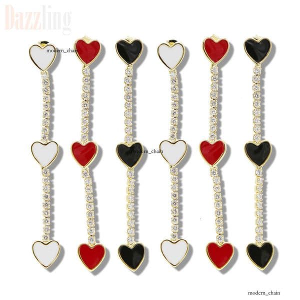 New Year's Oil with Moissanite Tennis Chain Heart-Shaped Drop Valentine's Day Gift Women's Earrings Wholesale