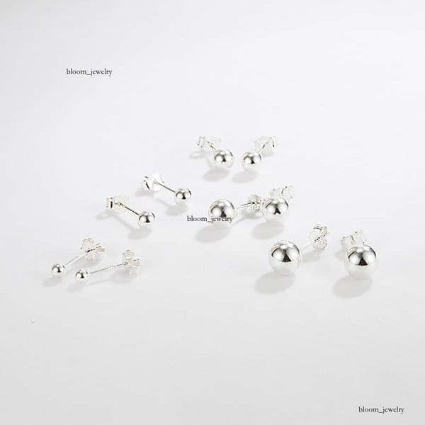 Hip Hop Style S925 sterling round bead earrings handmade smooth silver beads simple and compact mini trendy earrings