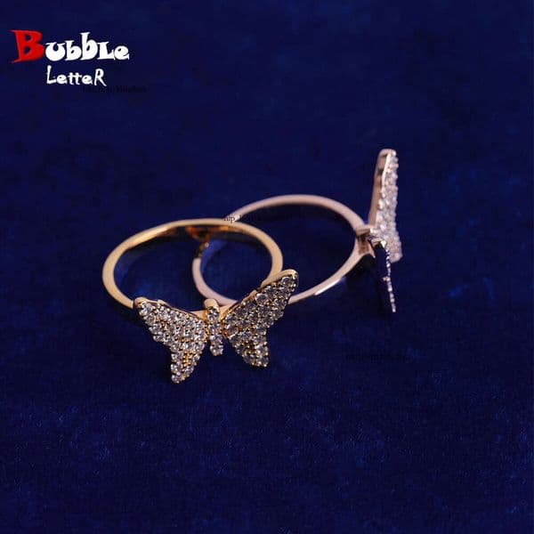 Hip Hop Style Hip Hop women's exquisite butterfly Moissanite ring real gold plated fashionable and unique ring for trendy individuals