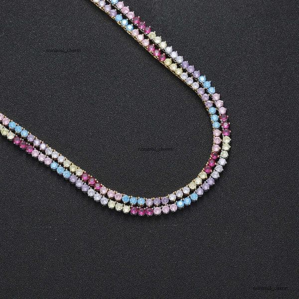 3mm 3-prong colorful chain with Silver inlaid Moissanite Jewelry Hip Hop TenniChain multi-color spliced tennis necklace for women