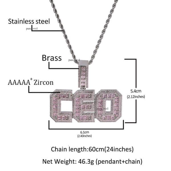 Luxury jewelry Custom Necklace for Men Full Diamond New Square and Trapezoid Letter Splicing Pendant Hip Hop Jewelry