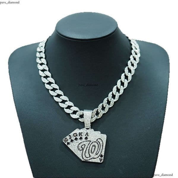 Jewelry Hot Fashion Oil Drop Poker Necklace Men Hip Hop Full Diamond Cuban Men's Neck Chain Wholesale