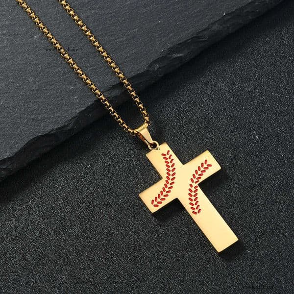 Jewelry Easter Baseball Sports Trend Men's Red Oil Wheat Spike Cross Necklace Pendant