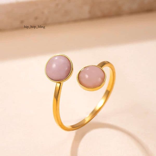 Hot Sale Sterling Silver 14K 18K Gold Korean Style Simple Titanium Steel Open Ring Welding Brand Two-Head Inlaid Natural Stone Couple Rings
