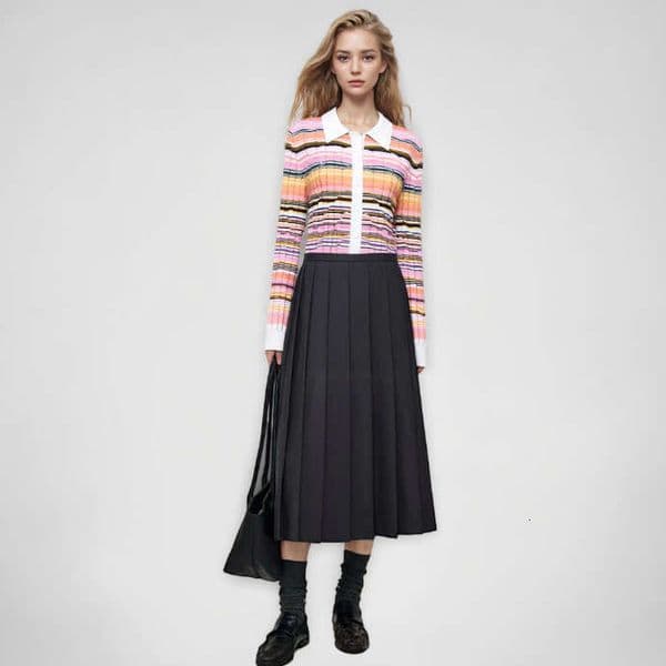 2026 High end Spring and Autumn Elegant Women's Pink Collar Long Sleeve Single breasted Tencel g20 Cotton Knitted Sweater