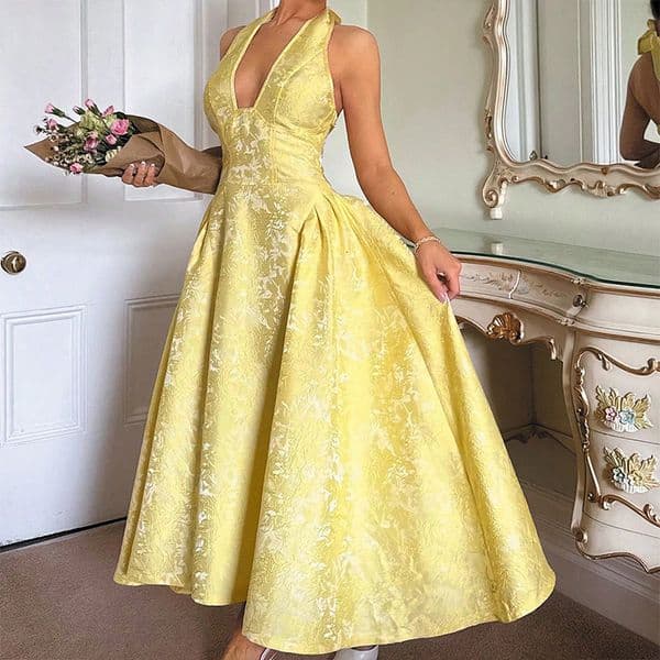 New Designer Dress European And American Vintage Style Women's Dress With Three-dimensional Embossed Patterns V-neck Sleeveless And Large Hem
