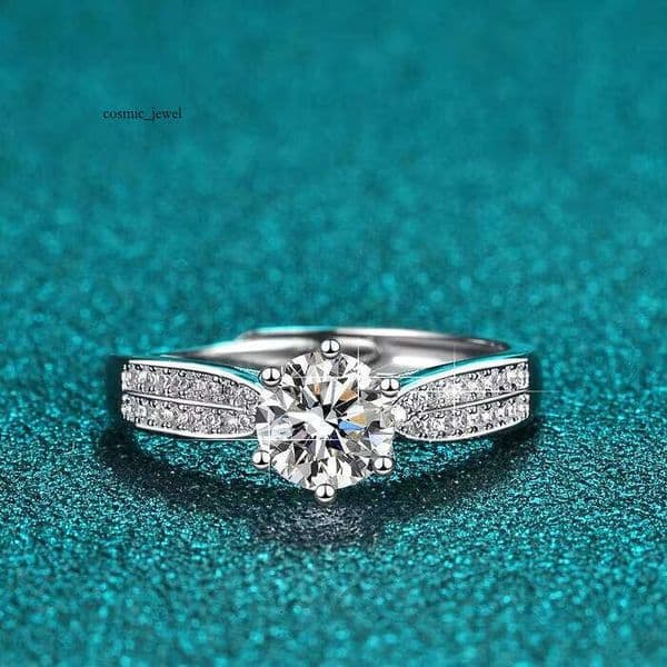 VVS1 1Ct 2Ct Mossanite 925 Sterling Silver Jewelry Custom Lab-Grown VVS Moissanite Double Row Full Gemstone Star Adjustable Ring