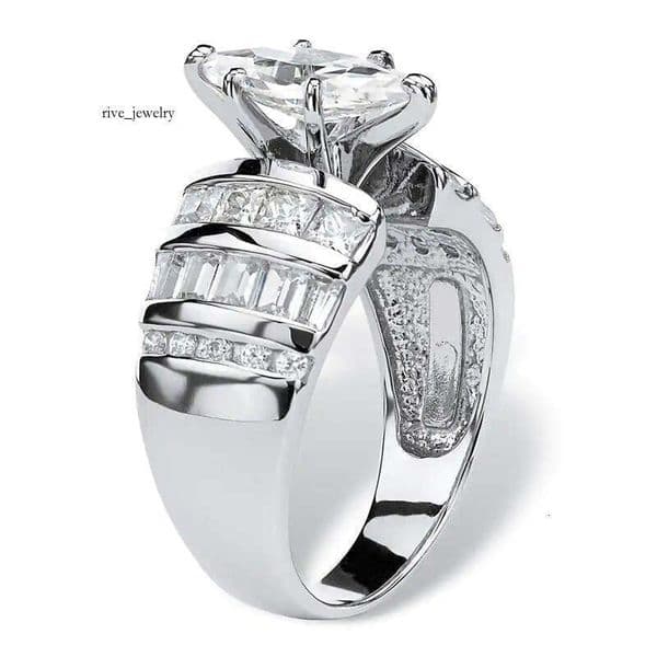 new foreign trade product recommendation: Full-diamond marquise-shaped Moissanite ring women accessory for company annual meeting