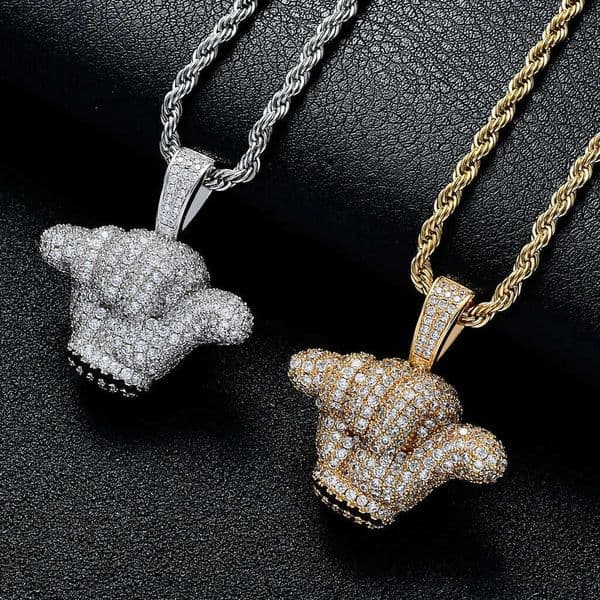 European and American men's necklace with small hand solid zircon pendant, reversible design, cool hip-hop accessory