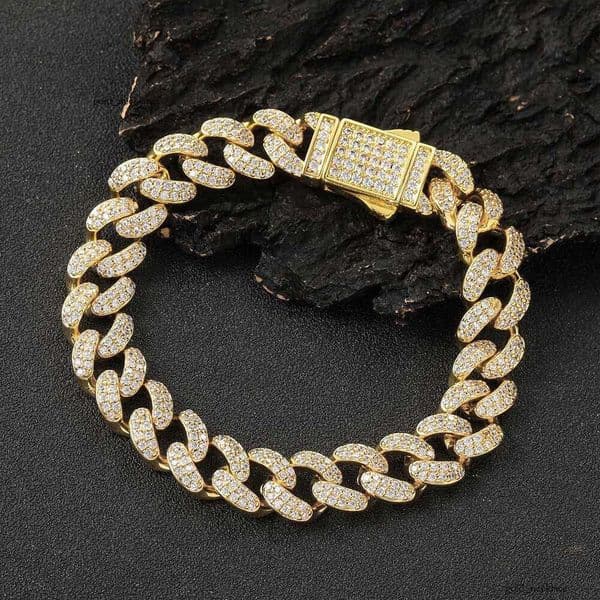 Jewelry high-quality 12mm double-row diamond Cuban chain trendy hip-hop full-diamond bracelet men's fashion jewelry wholesale