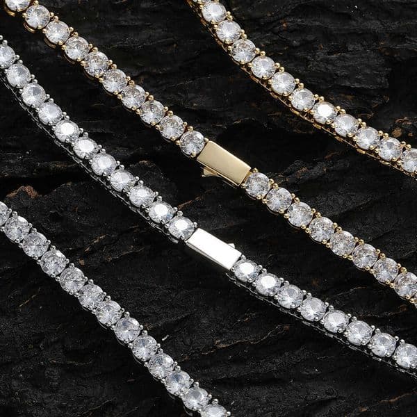Smooth Spring Clasp Chain 3-4-5mm TennisChain Silver Inlaid with Moissanite Jewelry Hip Hop Tennis Bracelet Necklace