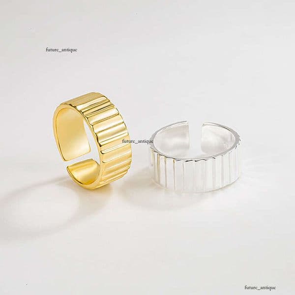 Jewelry ins niche design step-shaped open 925 sterling silver textured trendy unisex adjustable ring