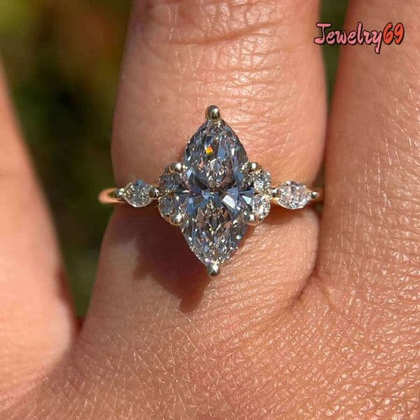 CVD Vs1 IGI D Color Engagement Wedding 14K 18K Solid White Gold Women Jewelry Marquise Lab Grown Diamond Rin Jewelry