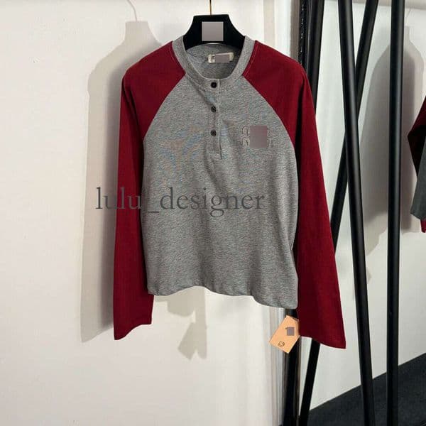 Designer New Style Logo Patch Half-Button Color-Block Long-Sleeve T-Shirt Base Shirt Top 4933