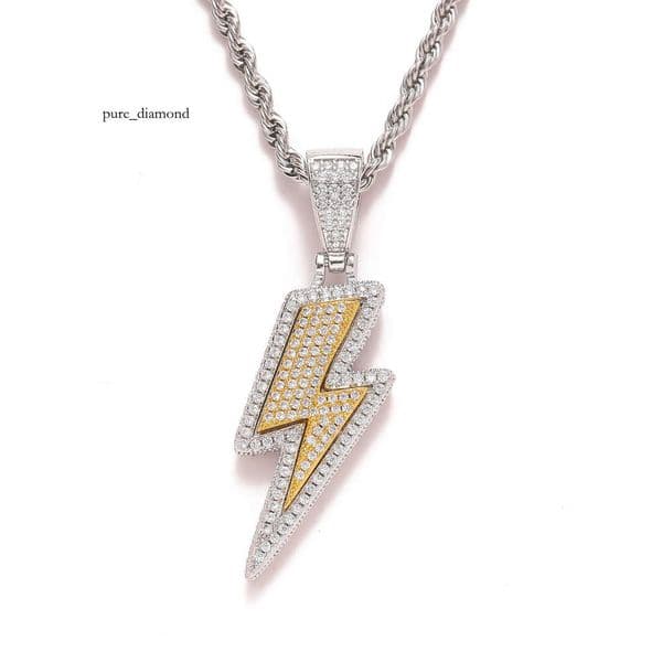 European and American Necklace Two-tone Lightning Pendant Micro-inlaid Zircon Trendy Men's Popular Hip Hop Jewelry Cross-border
