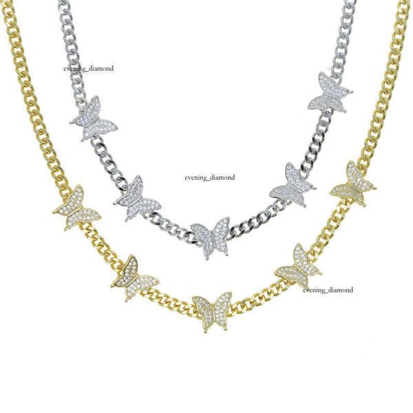 Hip Hop Style Women's Choker New Necklace 5mm Wide Cuban Chain Inlaid with Moissanite Small Butterfly Animal Pendant Jewelry