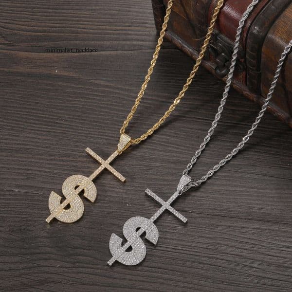 Coin Jewelry Hip Hop Jewelry Silver Inlaid Moissaniteium with Dollar Symbol Cross Pendant