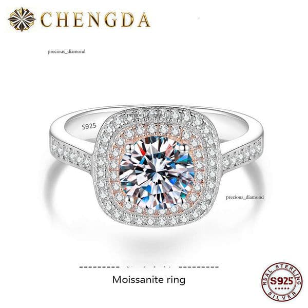 2026 Jewelry bestseller S925 sterling silver square micro-set 1-ct moissanite ring setting wholesale live streaming hot item