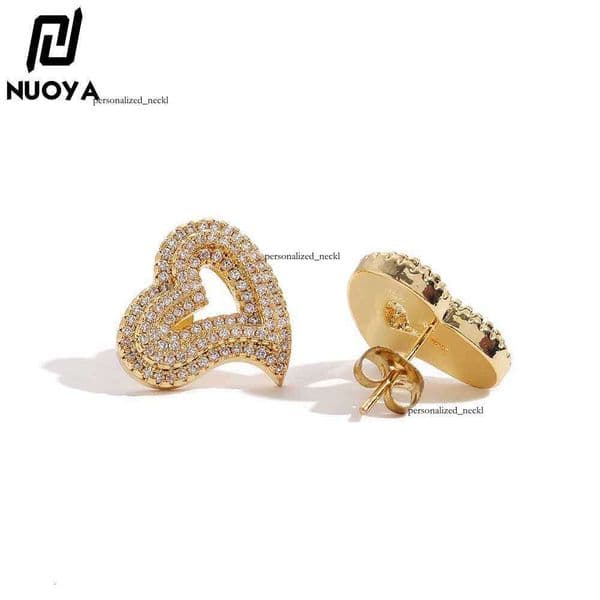 Hip-hop new product hollow heart Jewelry retro high-end trendy brand Moissanite earrings exaggerated earrings wholesale