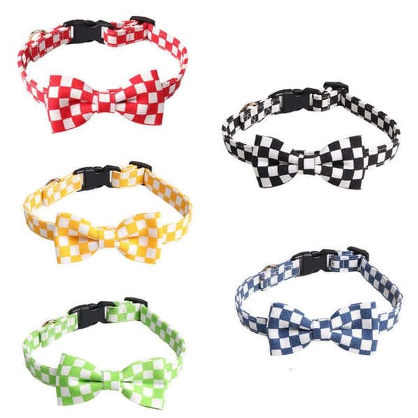 Dog Cat Collar Pet Supplies Checkerboard Series Bowknot Dog Collar Neck Warmer Pet Supplies