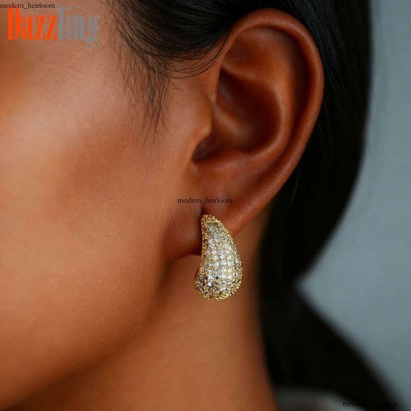 New Hip Hop Style water drop Moissanite earrings studs semi-circle ear accessories versatile for wholesale and dropshipping