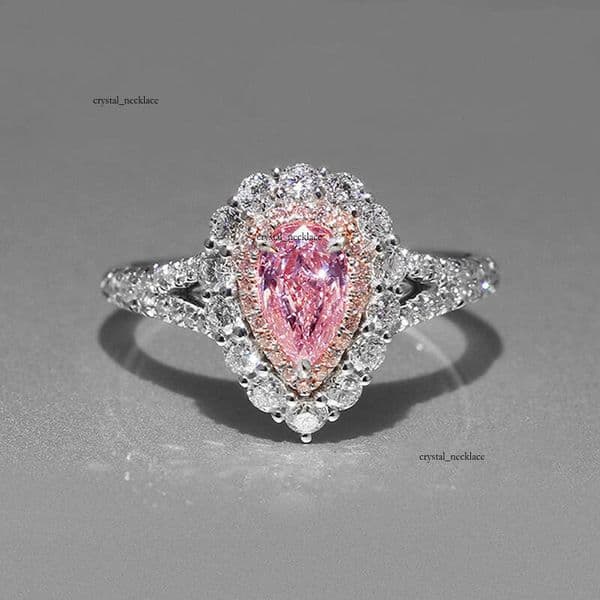 Jewelry trendy multi-layer luxury ultra-shiny pink water drop-shaped ring double-layered wrap-around ring
