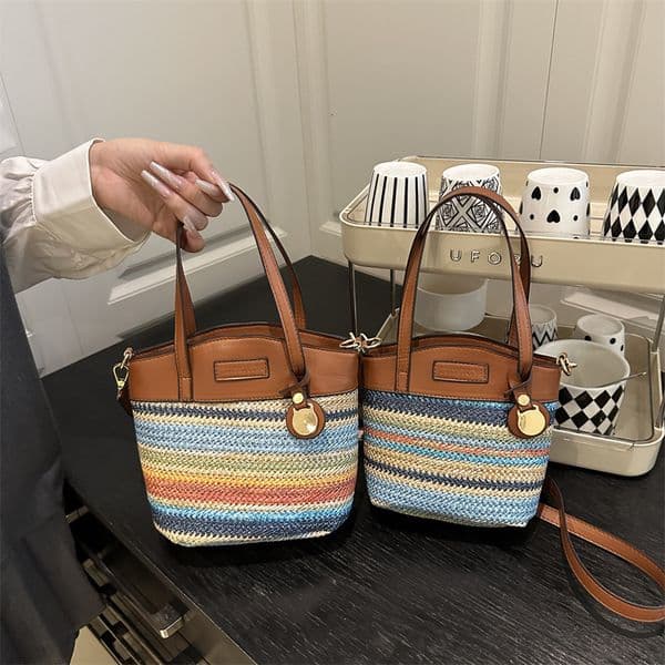 Cross-border woven mobile phone bag 2025 new model, simple and stylish rainbow-colored shoulder crossbody bag, versatile woven coin purse a3a