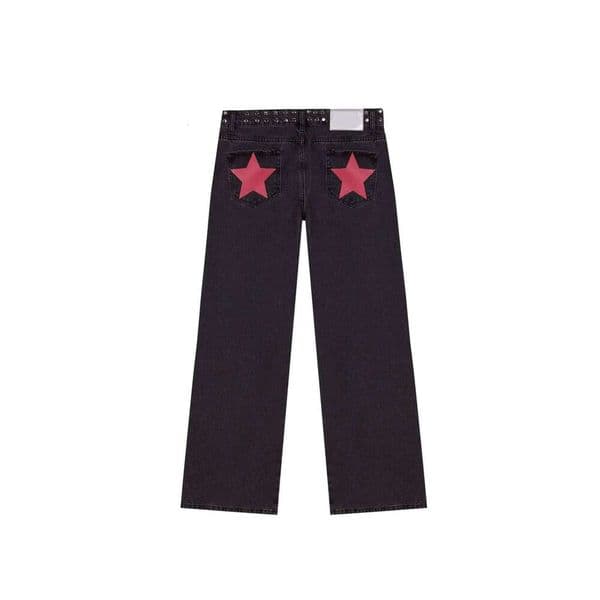 Vintage Jeans Women High Waisted Denim Pants Five Pointed Star Print Harajuku Street Baggy Casual Straight Leg Trousers