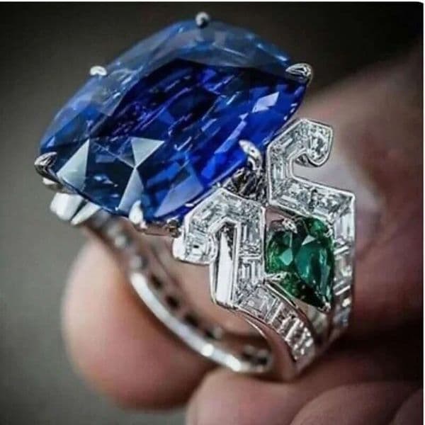 Jewelry style classical exaggerated ring for women imitation sapphire heart-shaped jewelry foreign trade elegant accessory