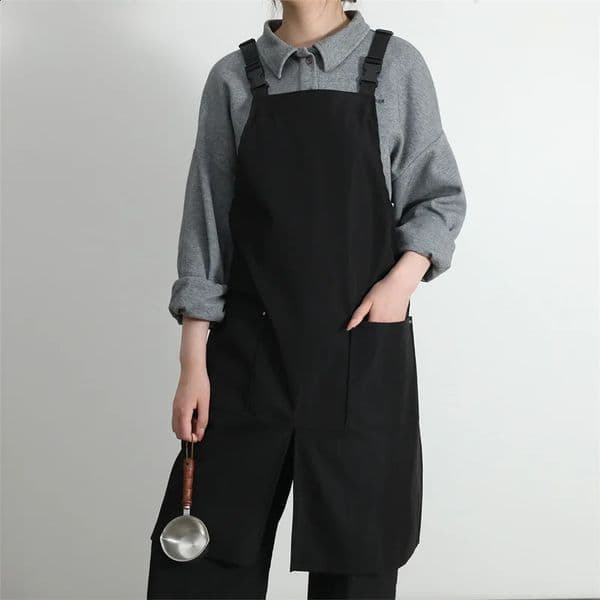 1 pc Coffee Shop Kitchen Work Waterproof Apron With Pockets Unisex Apron Oil Resistant Barista Chef Waiter Apron 260320