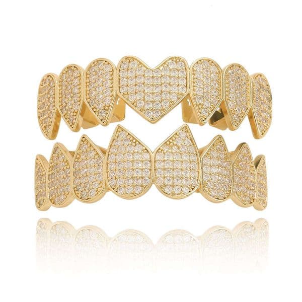 8 Moissanite-encrusted heart-shaped personalized Halloween costume teeth braces Hip Hop accessories can be shipped on behalf of others